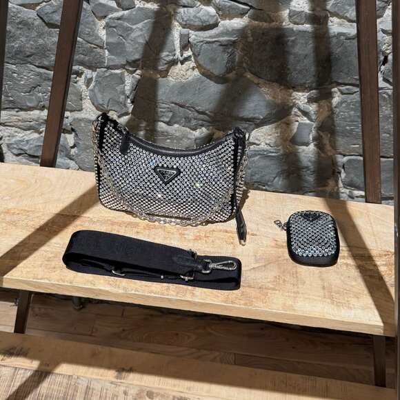 Prada Re-Edition 2005 Crystal Embellished Satin Shoulder Bag W/ Pouch - Picture 16 of 16